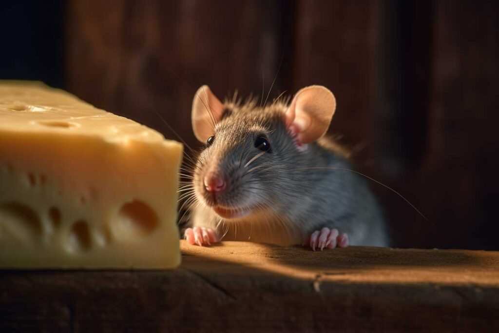 rat eyeing cheese