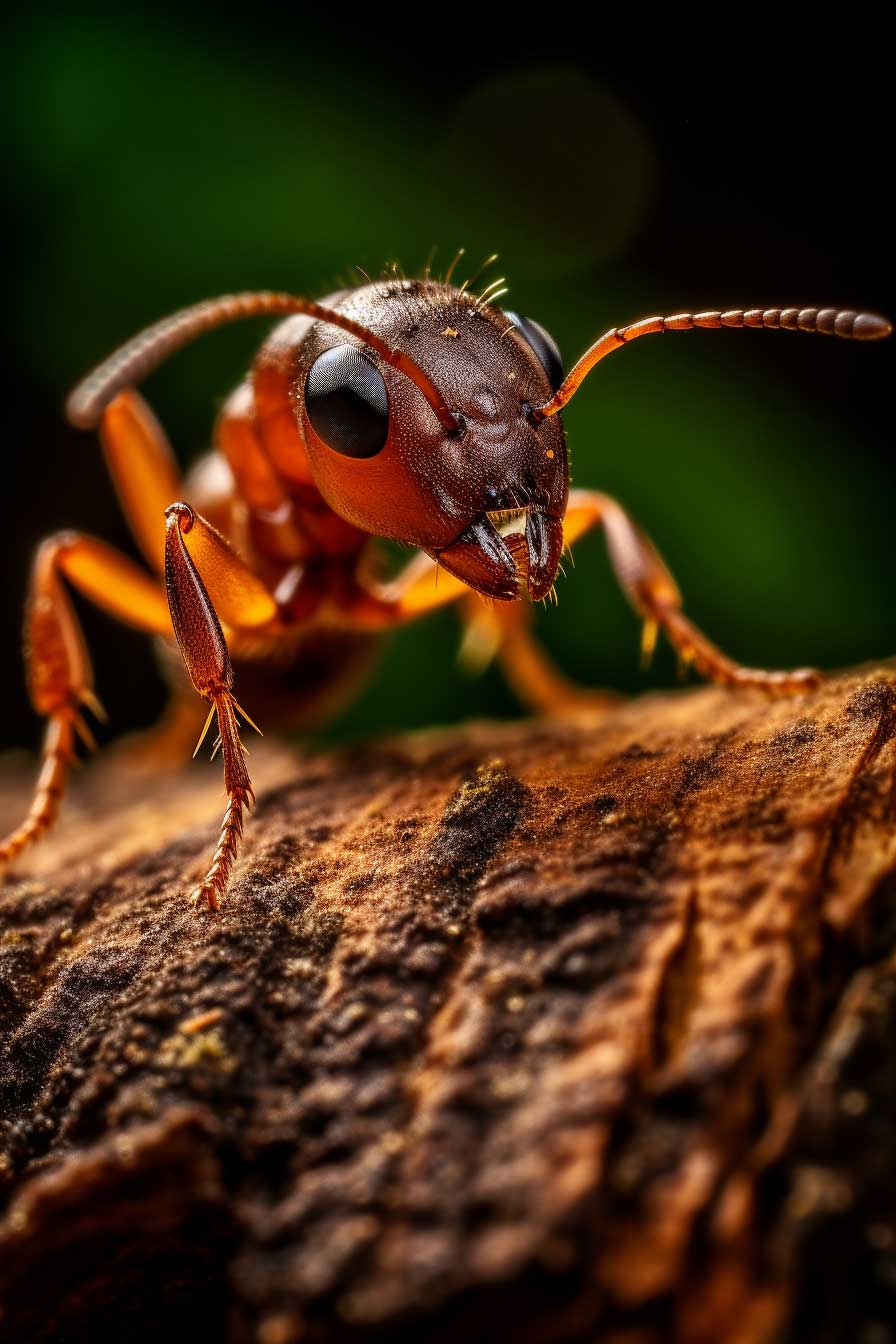 close up of an ant on a wood surface