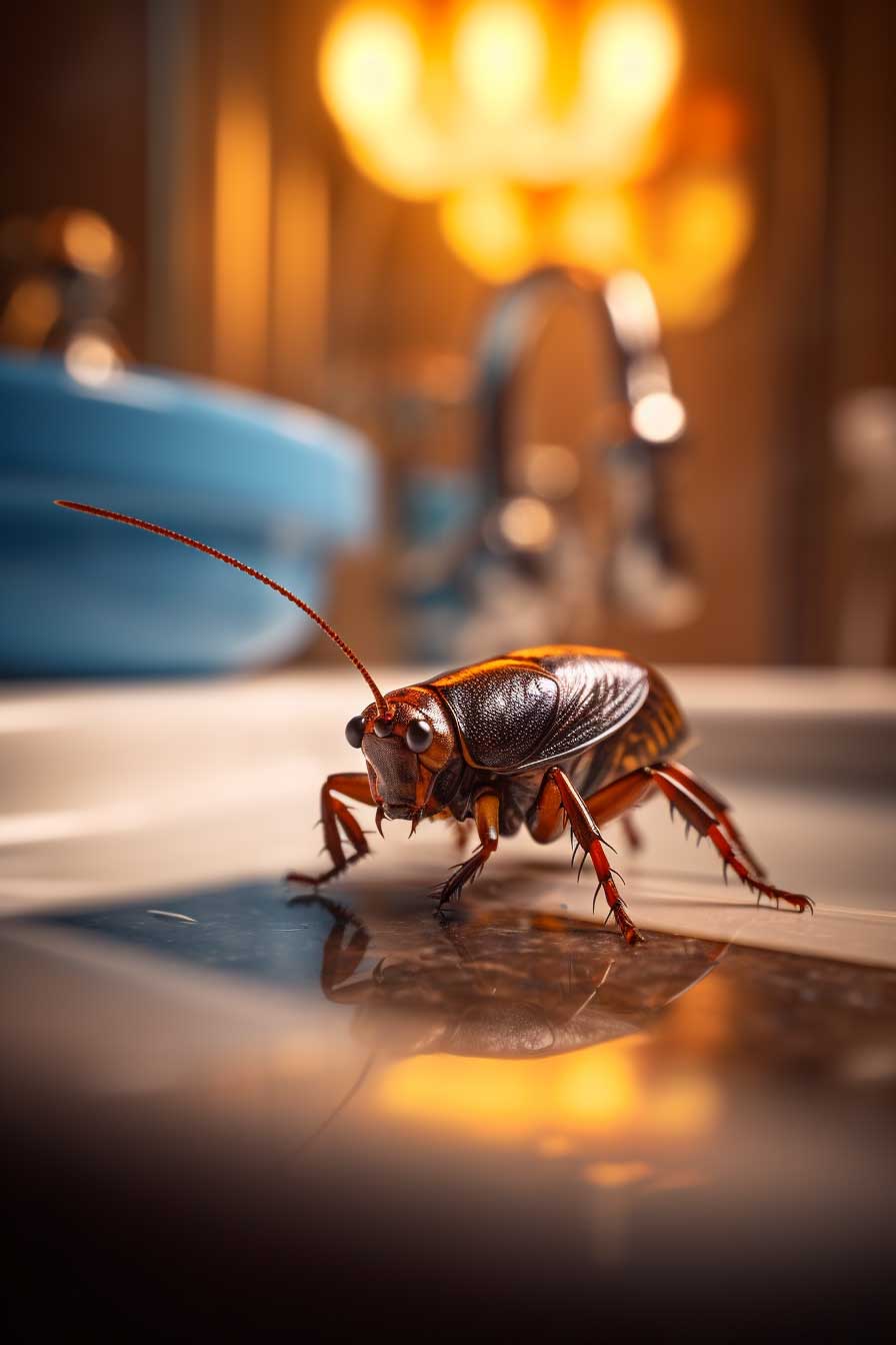 cockroach cockroach in bathroom on counter