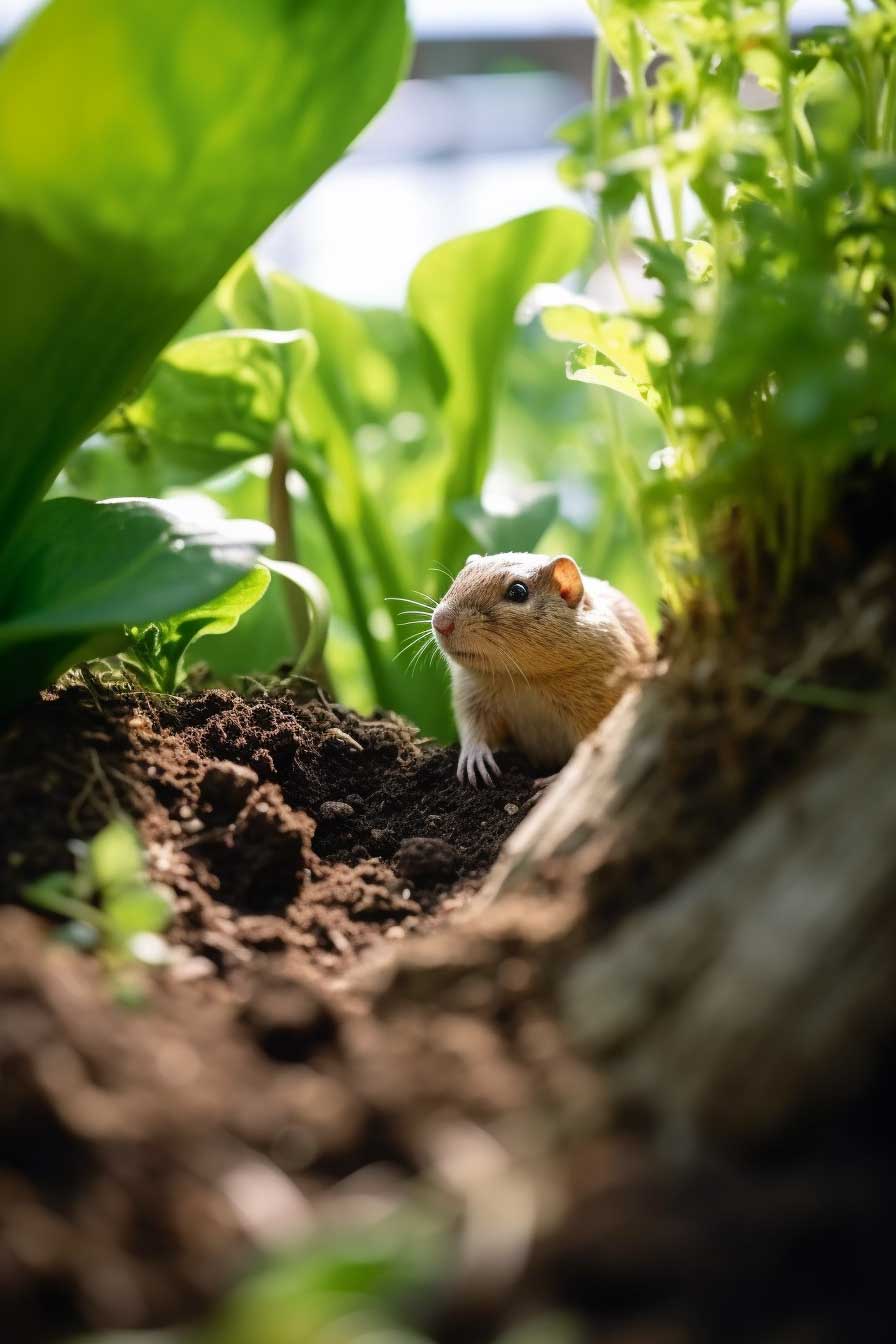 gopher digging holes under hostas in garden