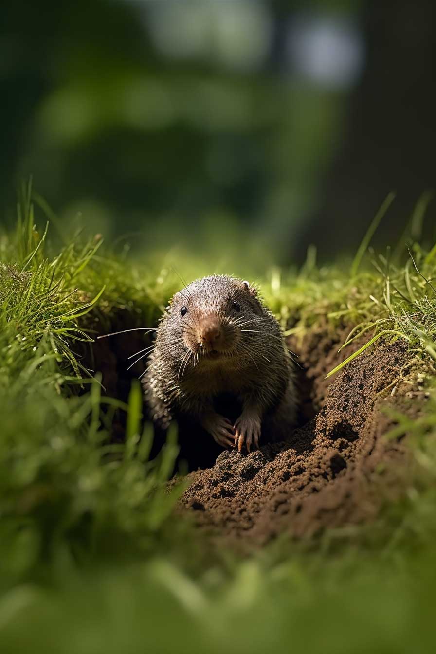 mole digging in grass