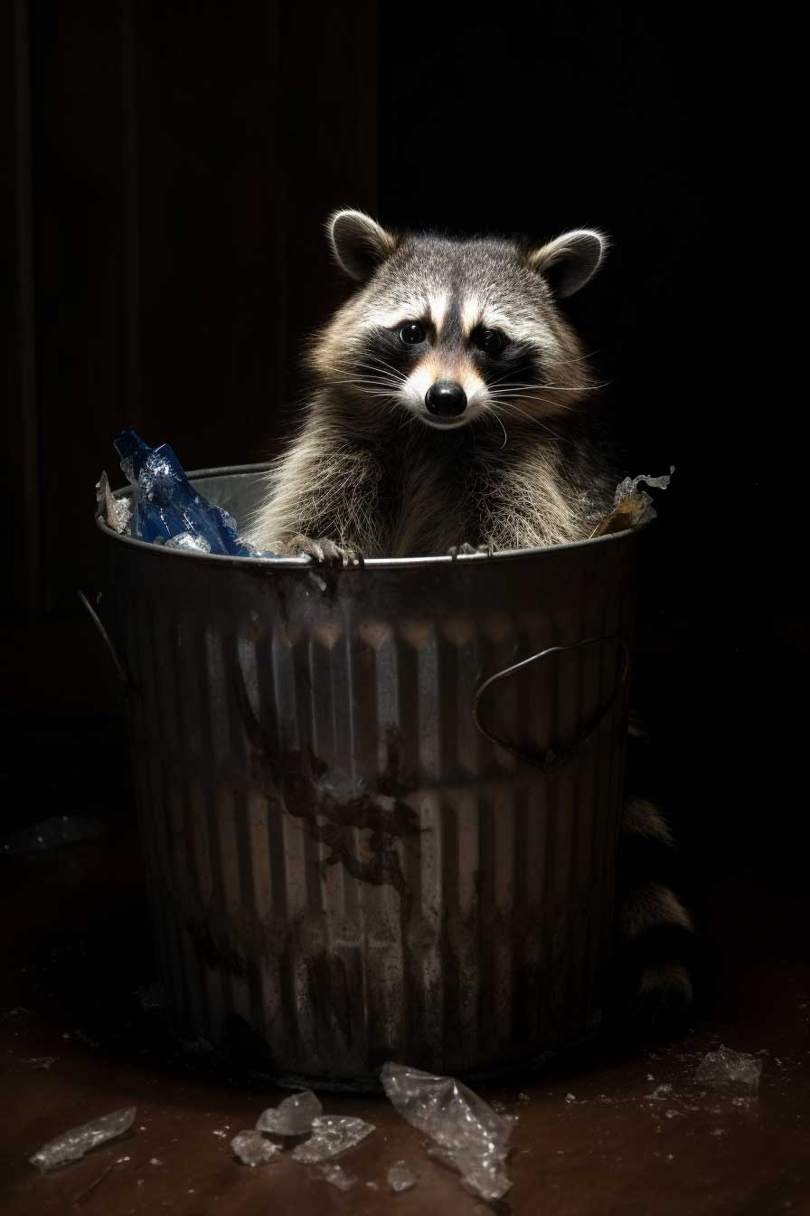 raccoons in trash can