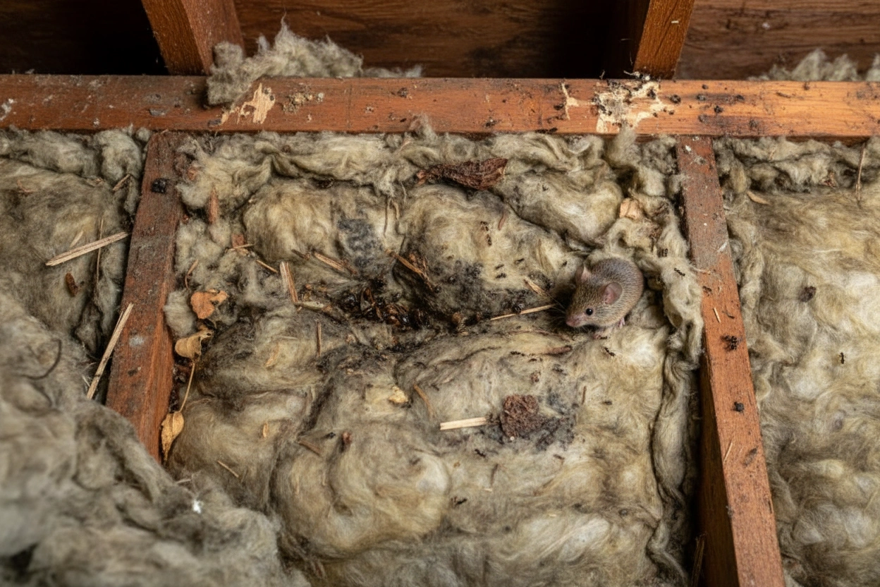 Professional image illustrating How Contaminated Insulation Becomes a Pest Magnet