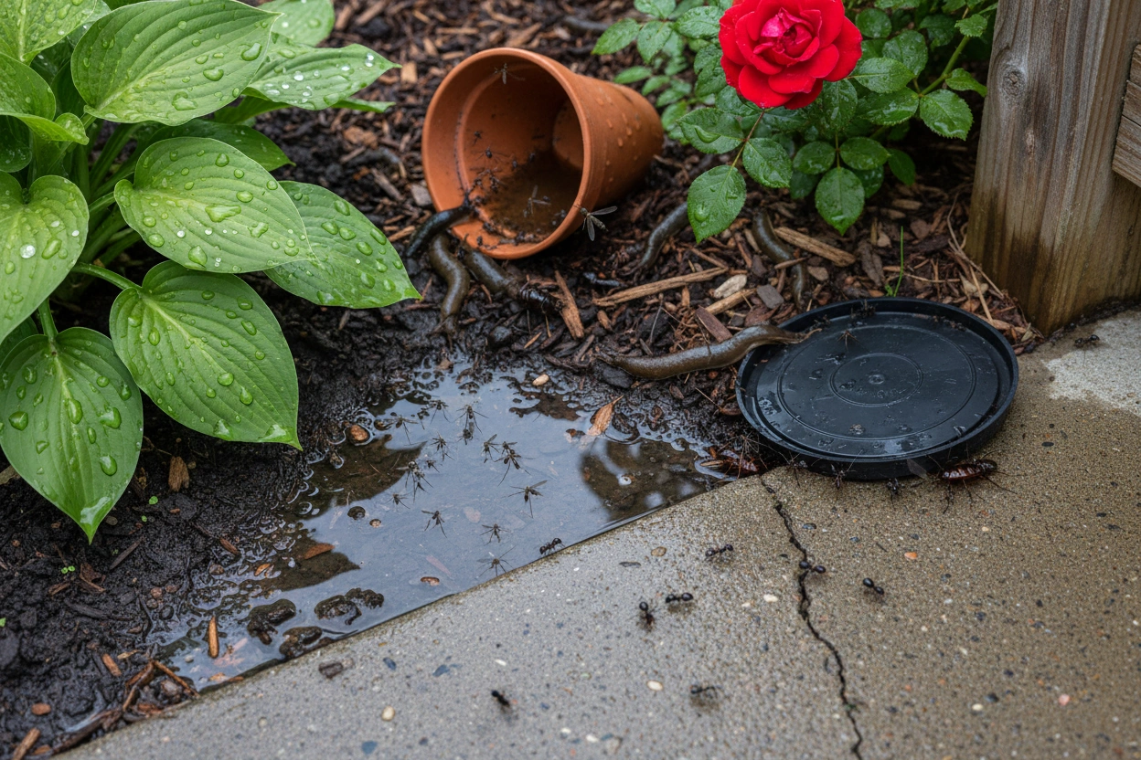 Professional image illustrating The Connection Between Rain and Pest Activity