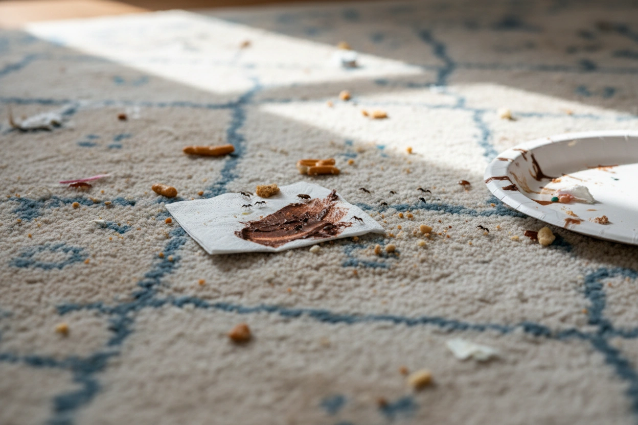 Professional image illustrating 2. Food Crumbs and Spills Attract Bugs