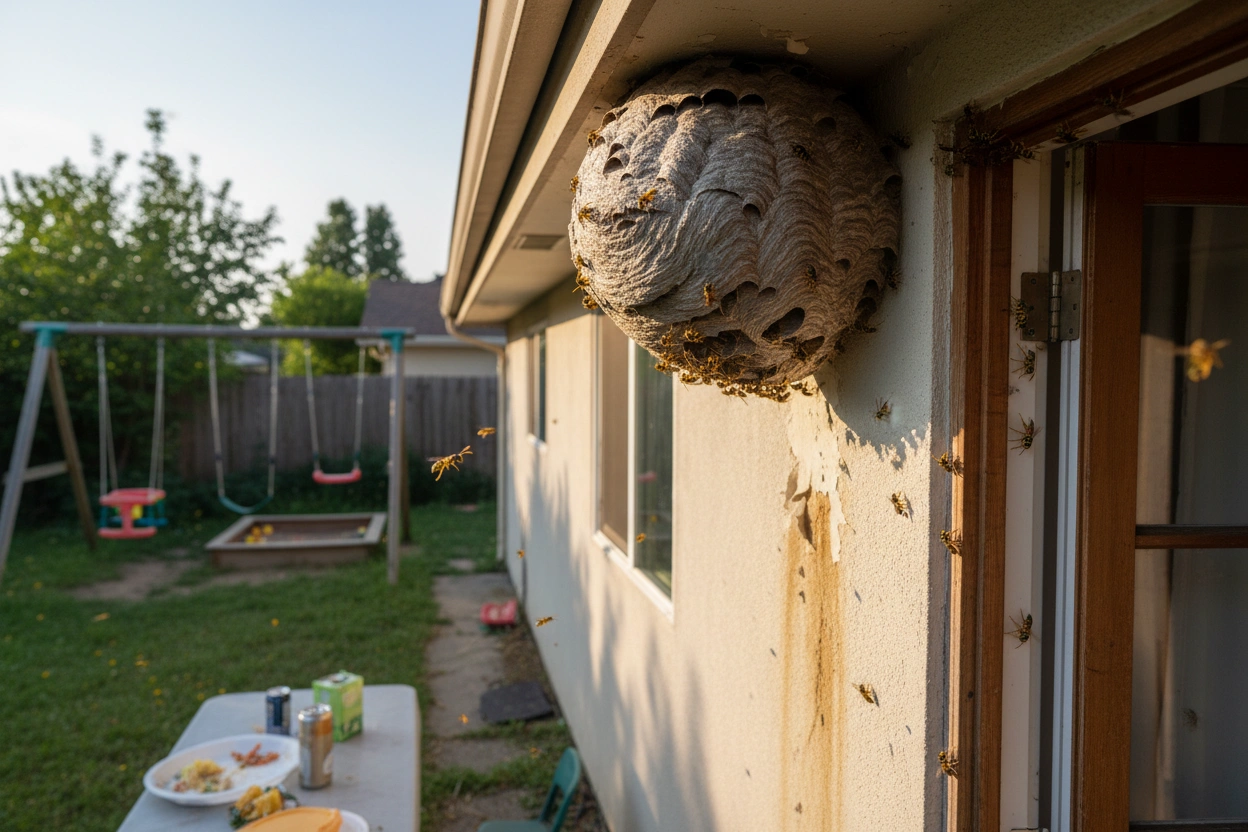 Professional image illustrating The Risks of Leaving a Wasp Nest Untreated