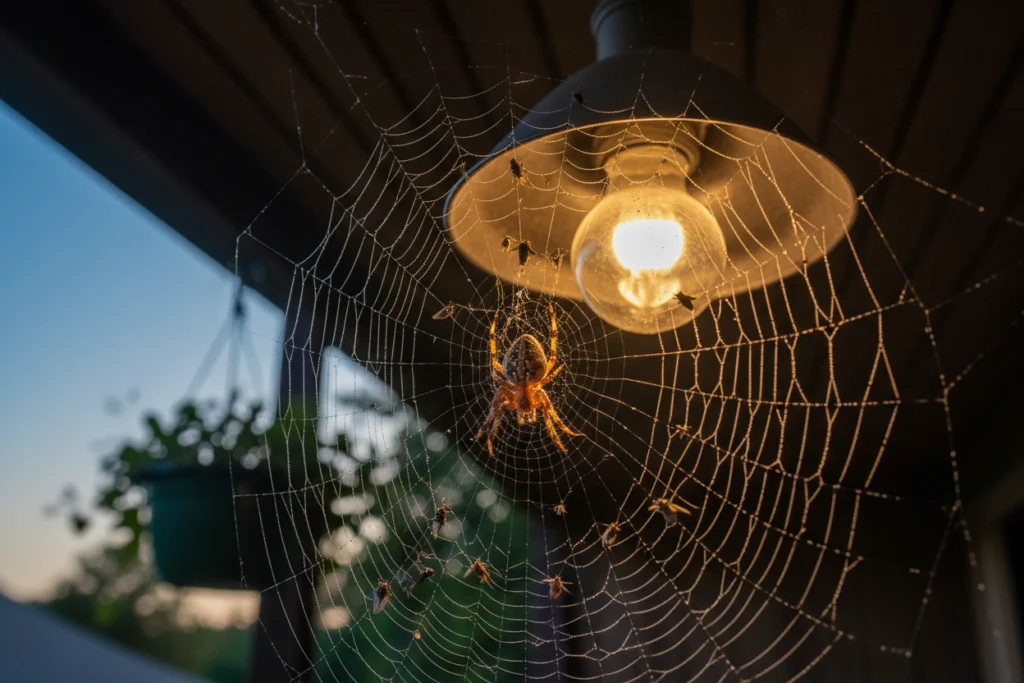 Why Spiders Build Webs Around Porch Lights