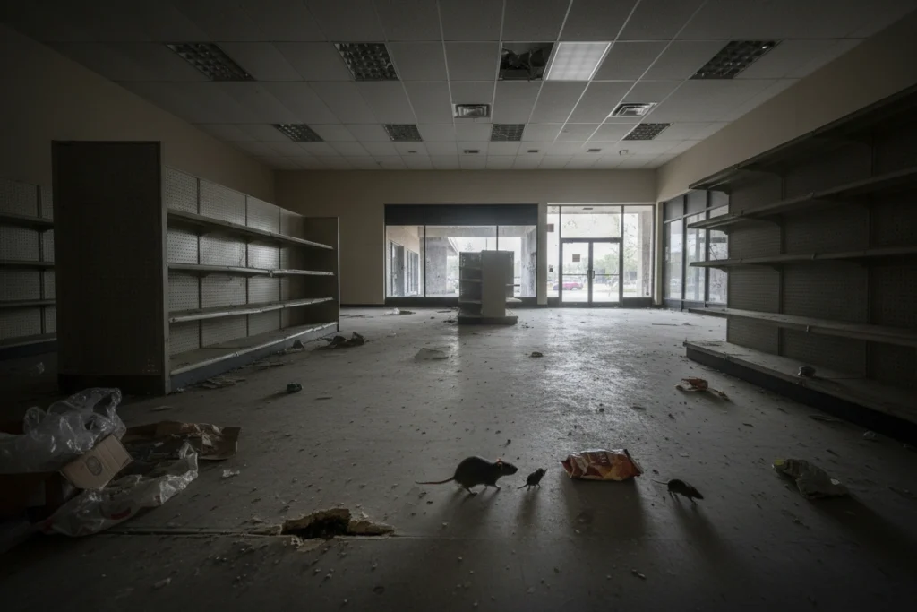 Why Empty Retail Spaces in Strip Malls Become Rodent Magnets Between Tenants